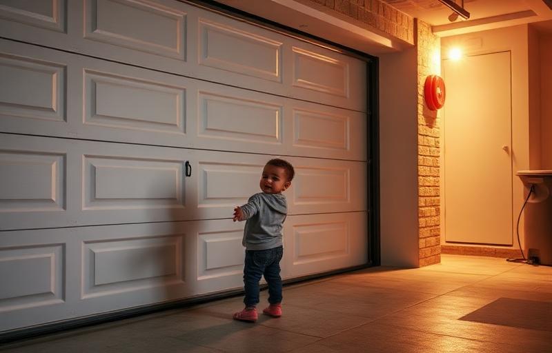 Child safety near garage door with auto-reverse sensor beam - family protection features